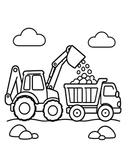 Free printable Backhoe Loading A Dump Truck coloring page