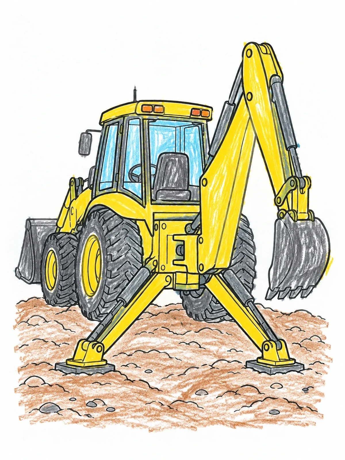 Colored example of the Backhoe Stabilizers On Construction Ground coloring page