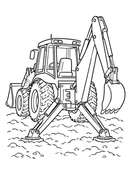 Backhoe Stabilizers on Construction Ground coloring page