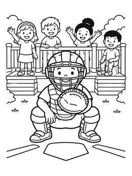 Free printable Backyard Baseball Catcher And Cheering Friends coloring page