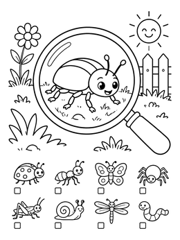 Free printable Backyard Bug Scavenger Hunt coloring page