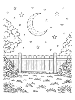 Free printable Backyard Under The Crescent Moon coloring page