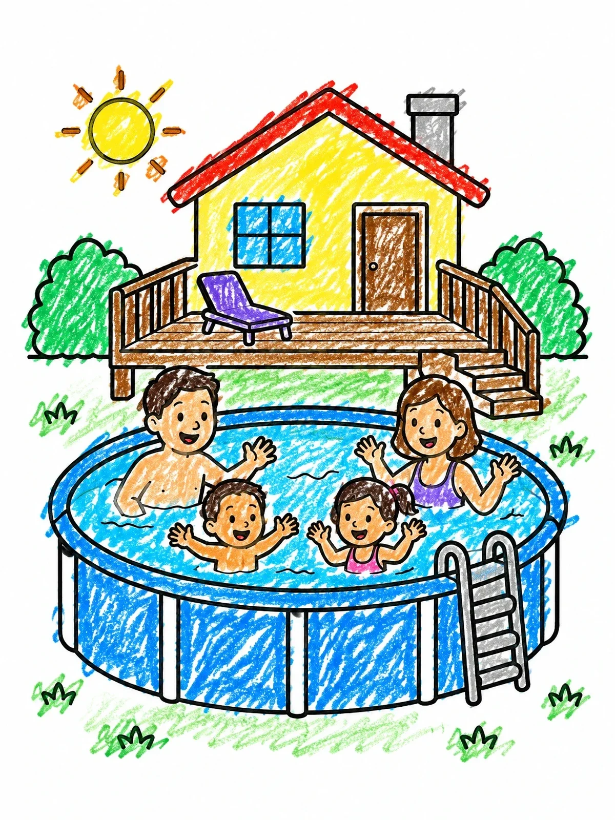 Colored example of the Family Fun In Backyard Above Ground Pool coloring page