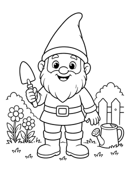 Free printable Friendly Garden Gnome With Trowel coloring page