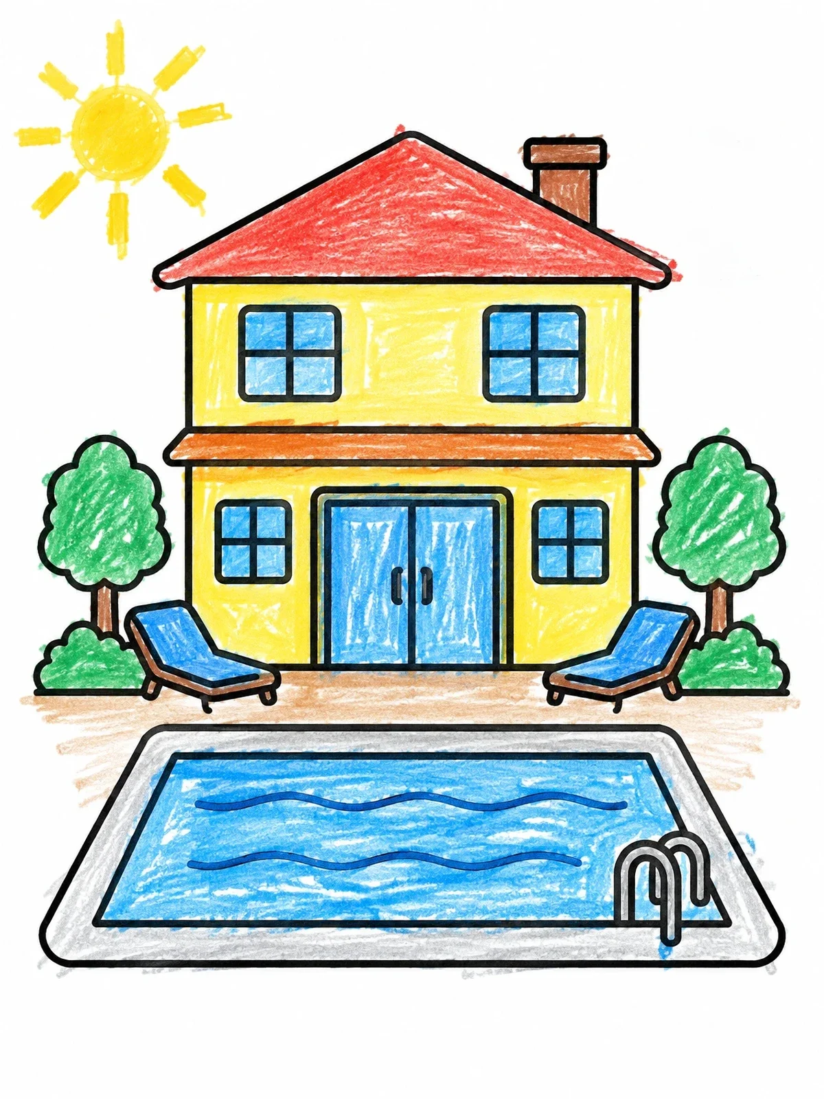 Colored example of the Backyard House And Swimming Pool coloring page