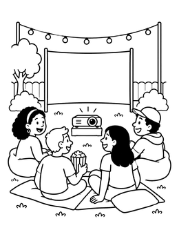 Free printable Backyard Outdoor Movie Night coloring page