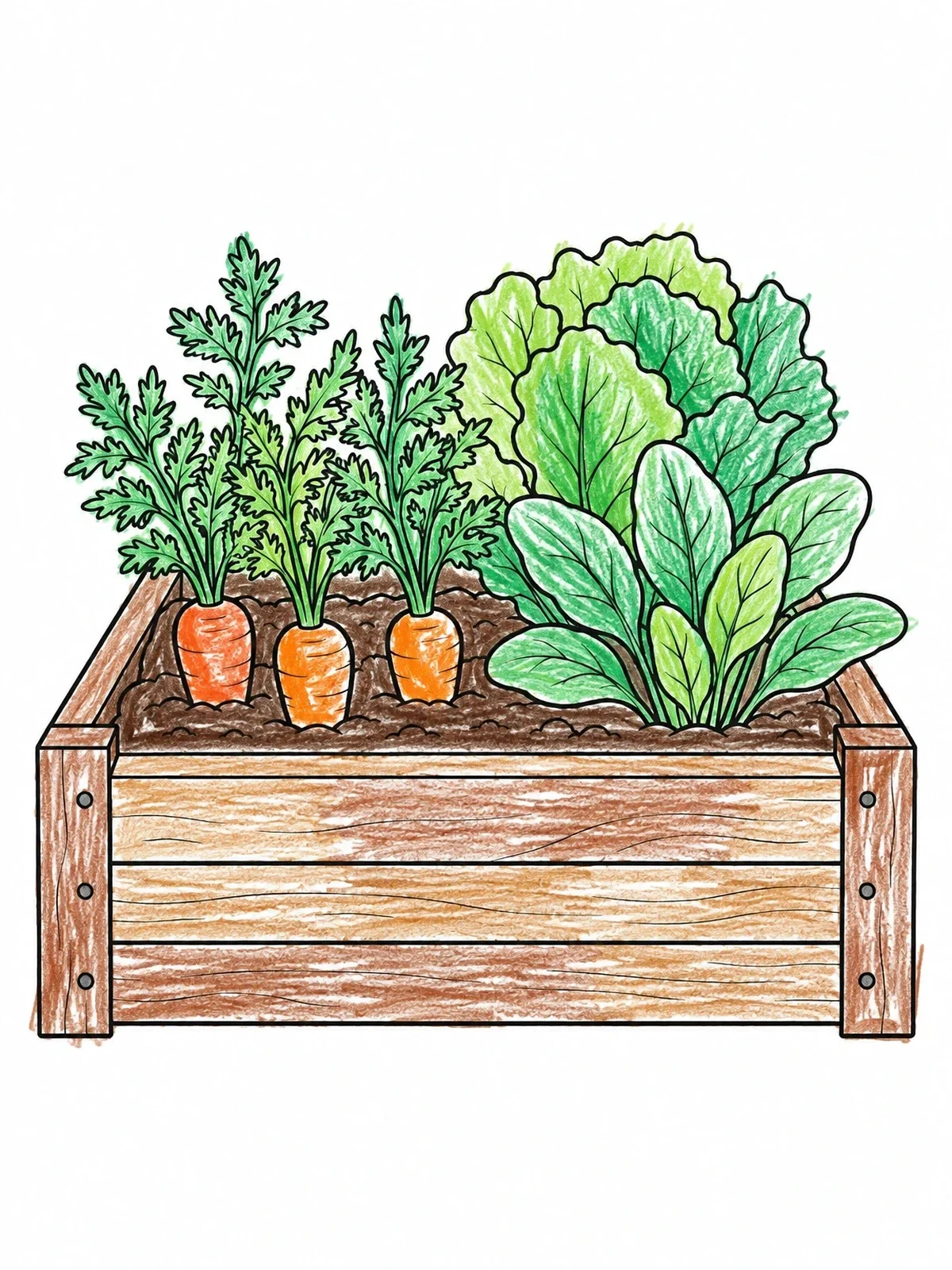 Colored example of the Raised Garden Bed With Vegetables coloring page