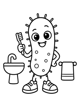 Free printable Cute Germ With A Toothbrush coloring page
