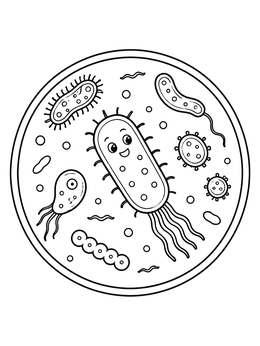 Free printable Cute Microbes Under The Microscope coloring page