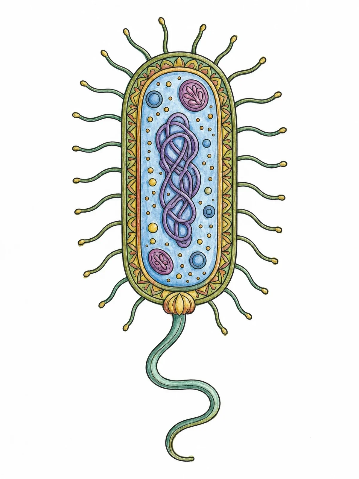 Colored example of the Detailed Bacterium Cell Diagram coloring page