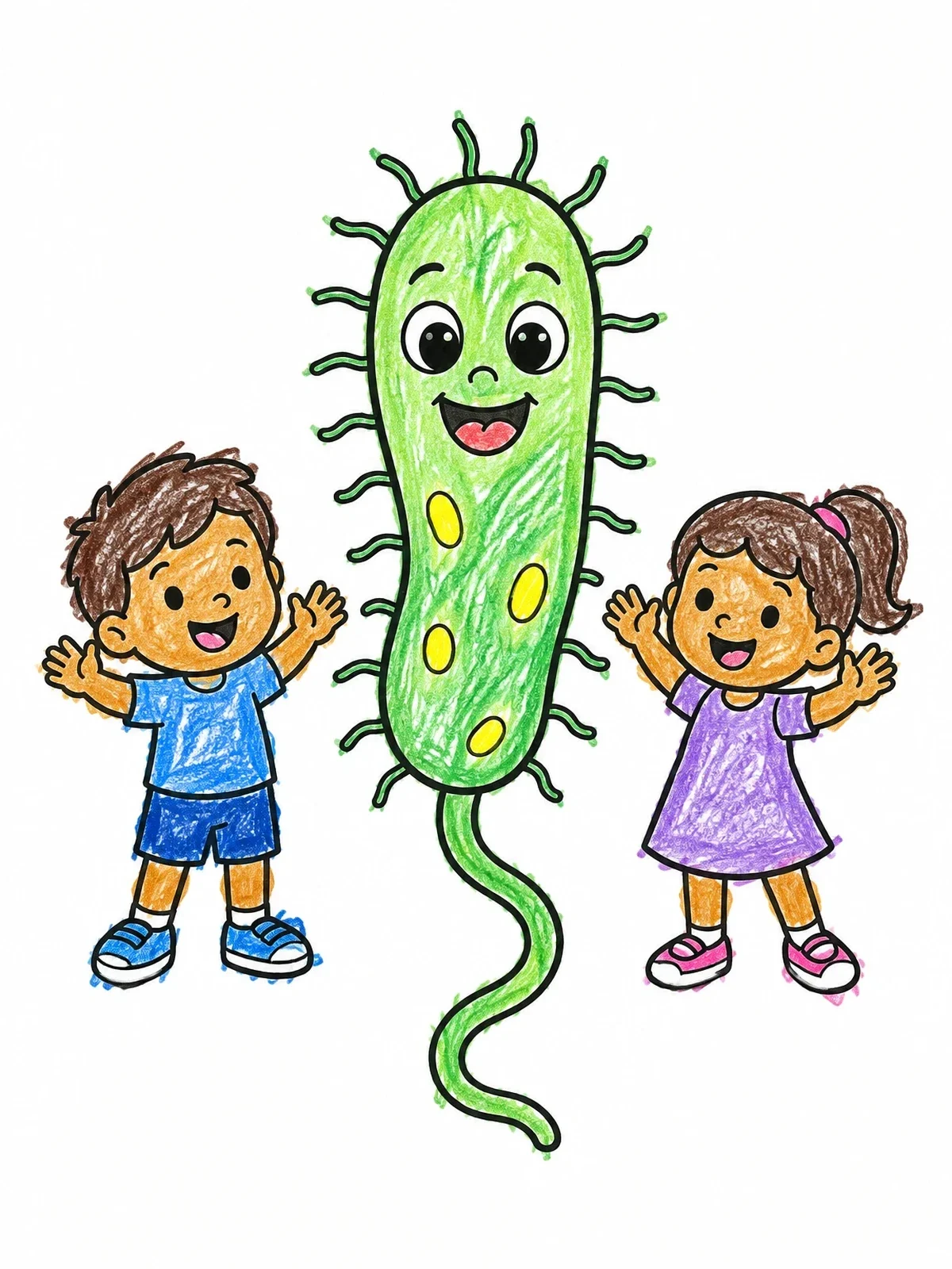 Colored example of the Friendly Bacterium With Happy Children coloring page