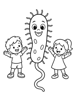 Free printable Friendly Bacterium With Happy Children coloring page