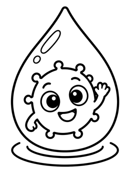 Free printable Happy Microbe In A Water Droplet coloring page