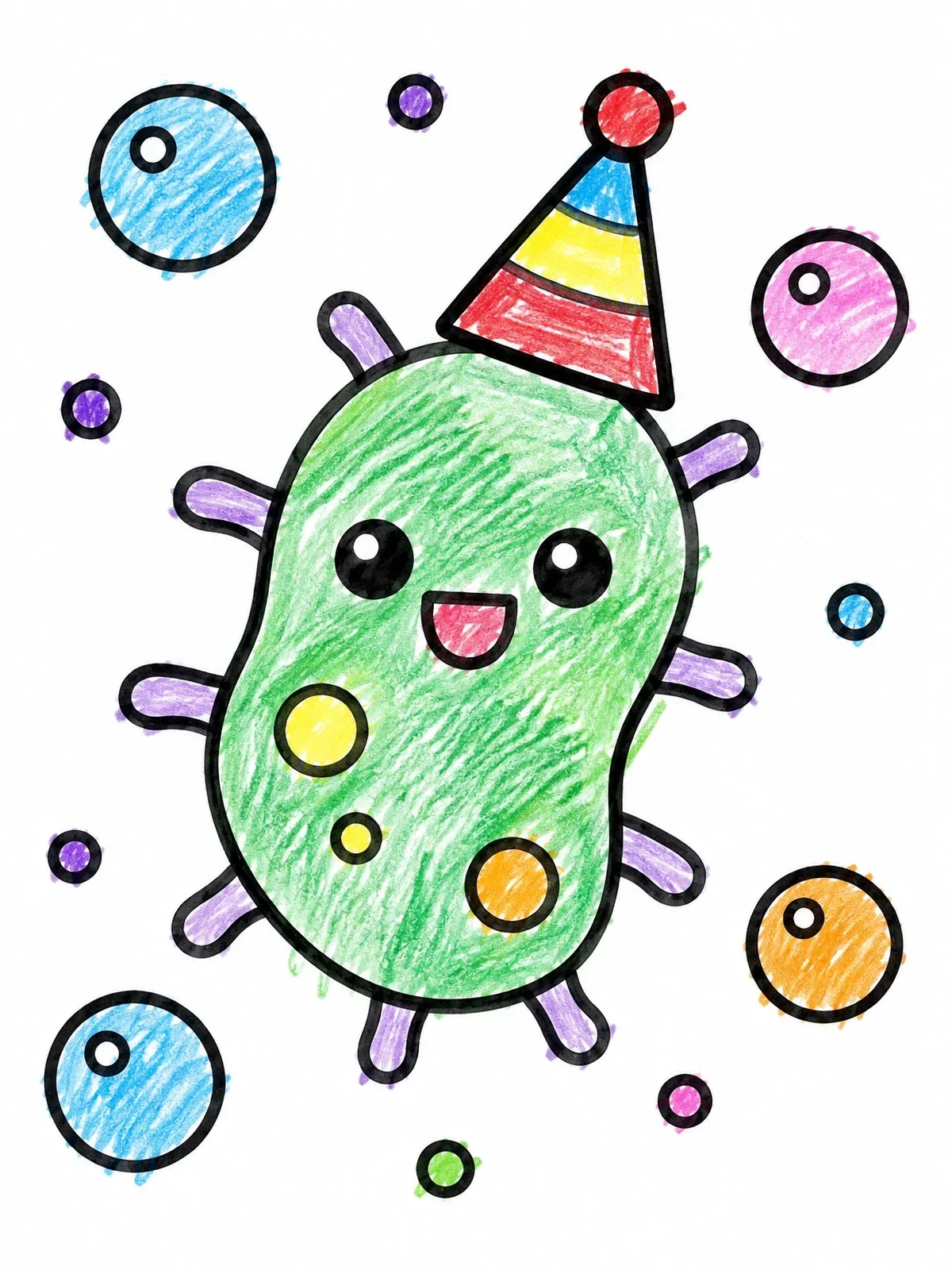 Colored example of the Party Bacterium With Party Hat coloring page
