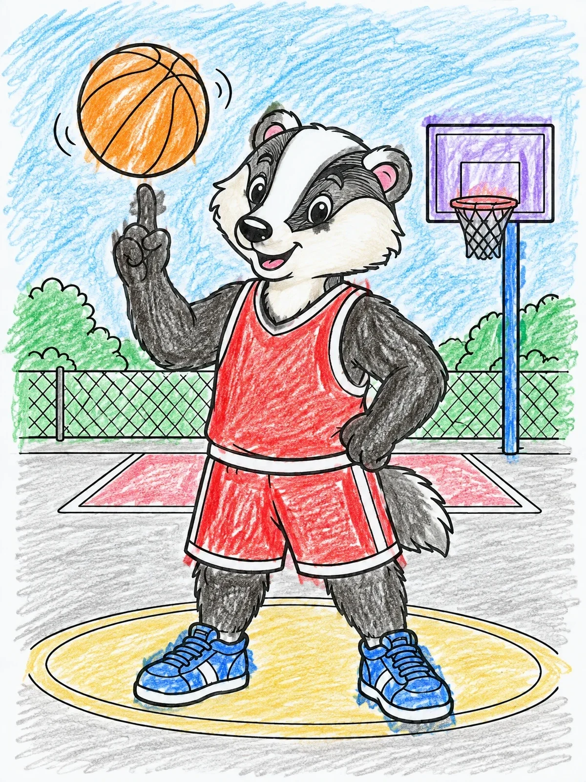 Colored example of the Badger Basketball Player On The Court coloring page