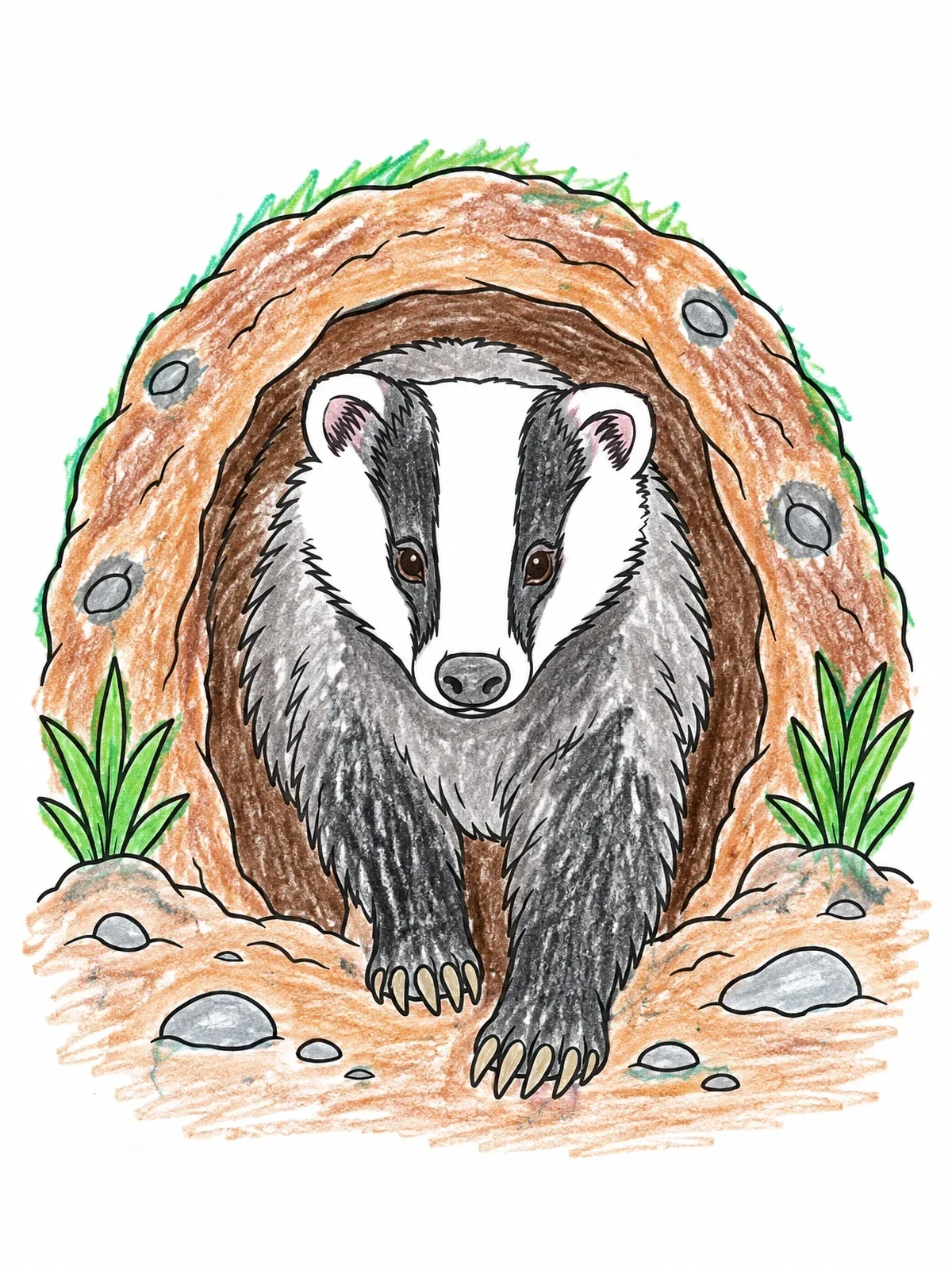 Colored example of the Badger Emerging From Burrow coloring page