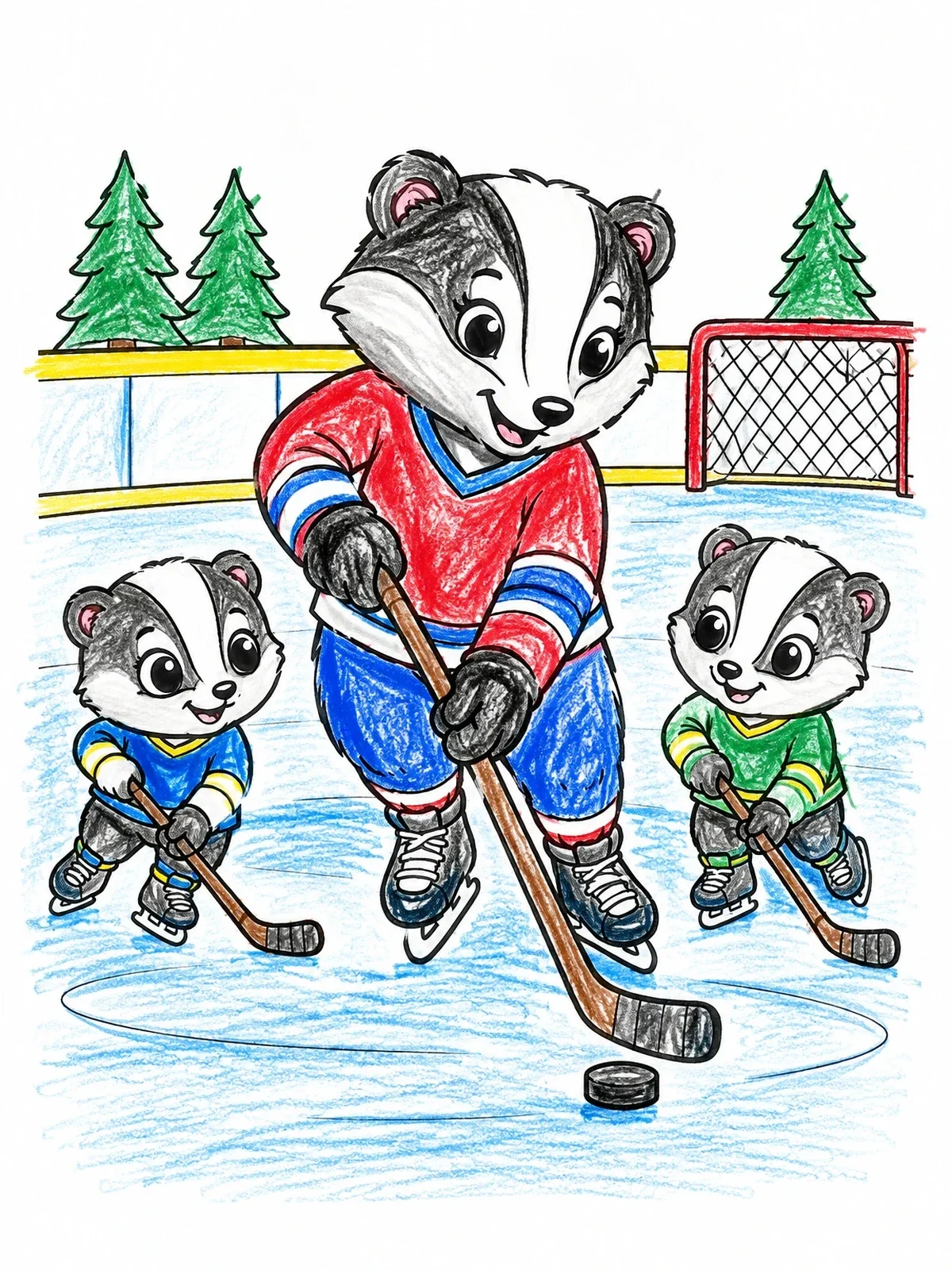 Colored example of the Badgers Playing Ice Hockey coloring page