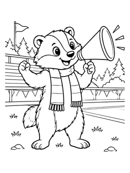 Free printable Badger Mascot Cheering With Megaphone coloring page
