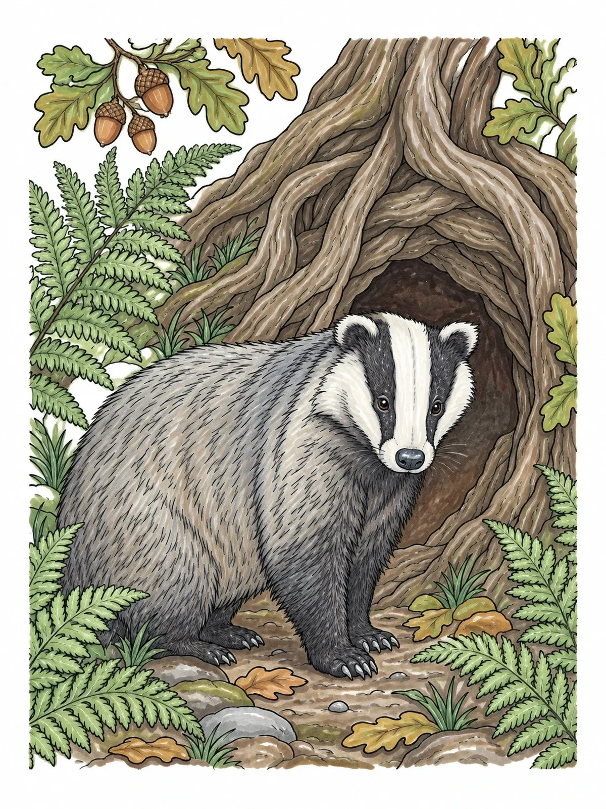 Colored example of the Badger Outside Forest Sett coloring page