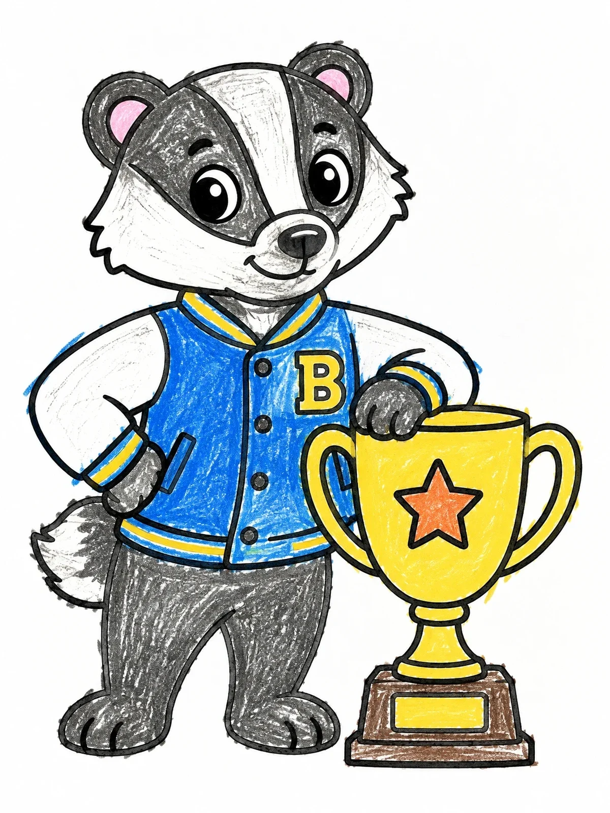 Colored example of the Badger In Jacket With Championship Trophy coloring page