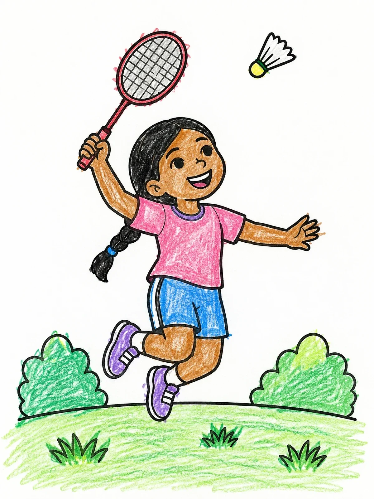 Colored example of the Girl Jumping To Hit Shuttlecock coloring page