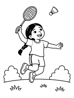 Free printable Girl Jumping To Hit Shuttlecock coloring page