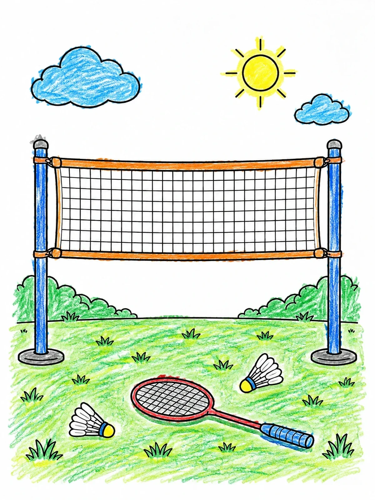 Colored example of the Badminton Net And Racket Outdoors coloring page
