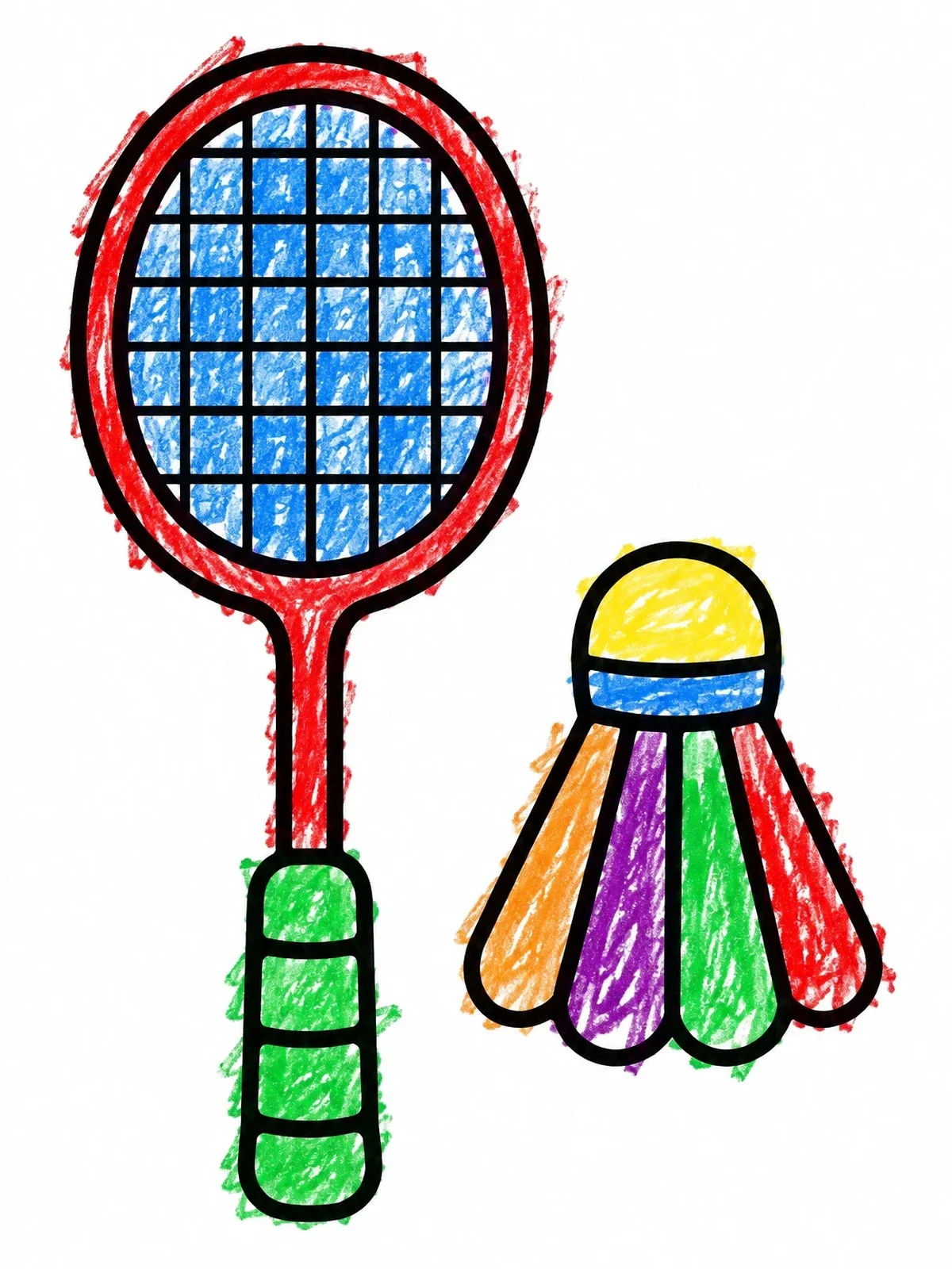 Colored example of the Badminton Racket And Shuttlecock coloring page