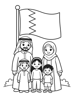 Free printable Bahraini Family With National Flag coloring page