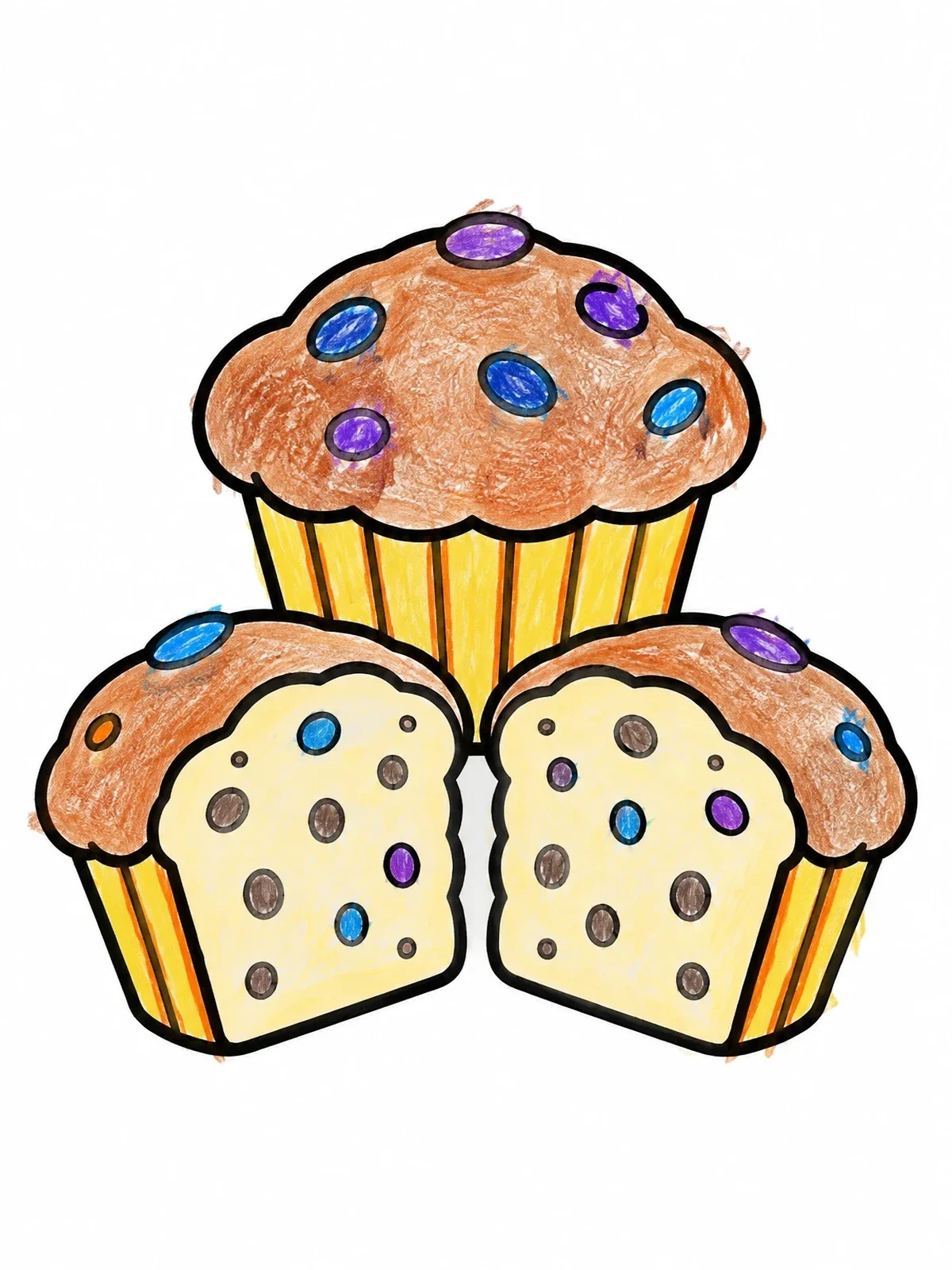 Colored example of the Whole And Halved Baked Muffins coloring page