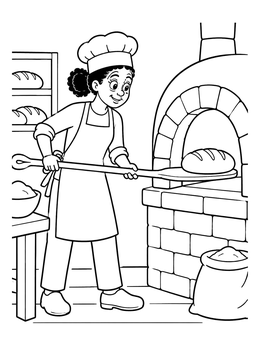 Free printable Baker Putting Bread In Stone Oven coloring page