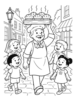Free printable Baker Carrying Muffins For Children coloring page