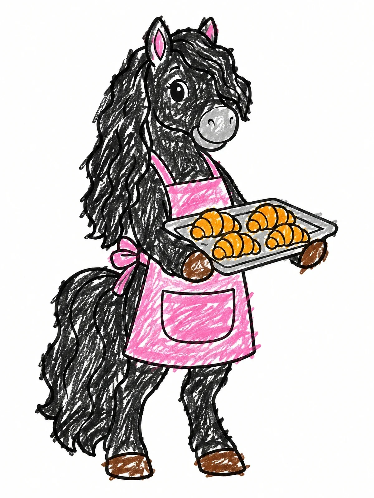 Colored example of the Baker Horse With Fresh Croissants coloring page