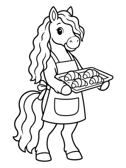 Free printable Baker Horse With Fresh Croissants coloring page