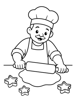 Free printable Baker Rolling Out Cookie Dough coloring page