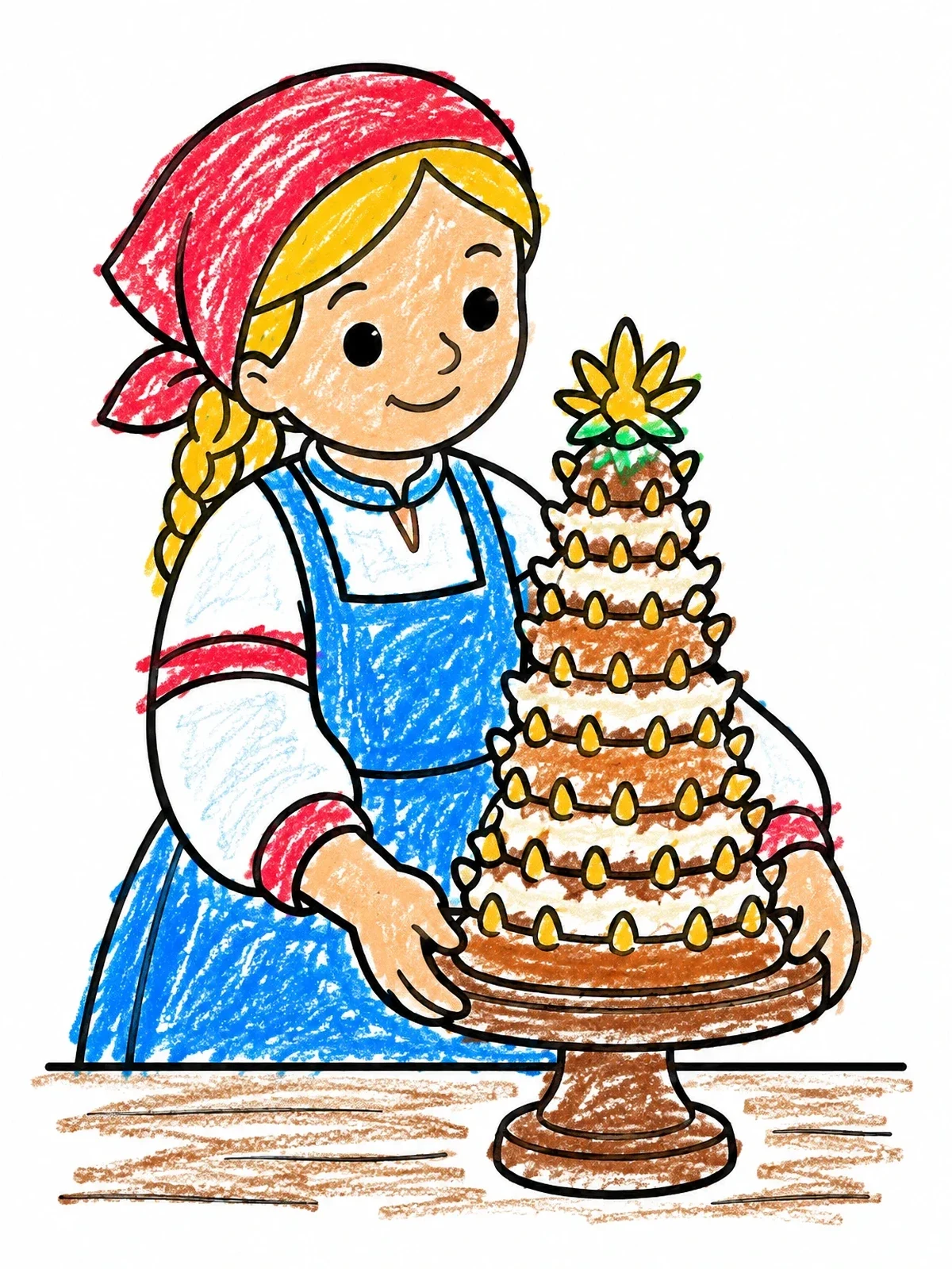 Colored example of the Baker With Traditional Tree Cake coloring page