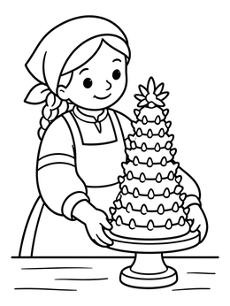 Free printable Baker With Traditional Tree Cake coloring page