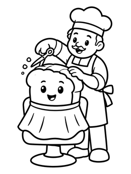 Free printable Baker Giving Bread A Haircut coloring page