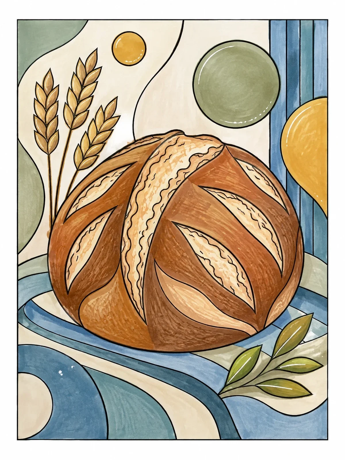 Colored example of the Artisan Sourdough Loaf With Wheat coloring page