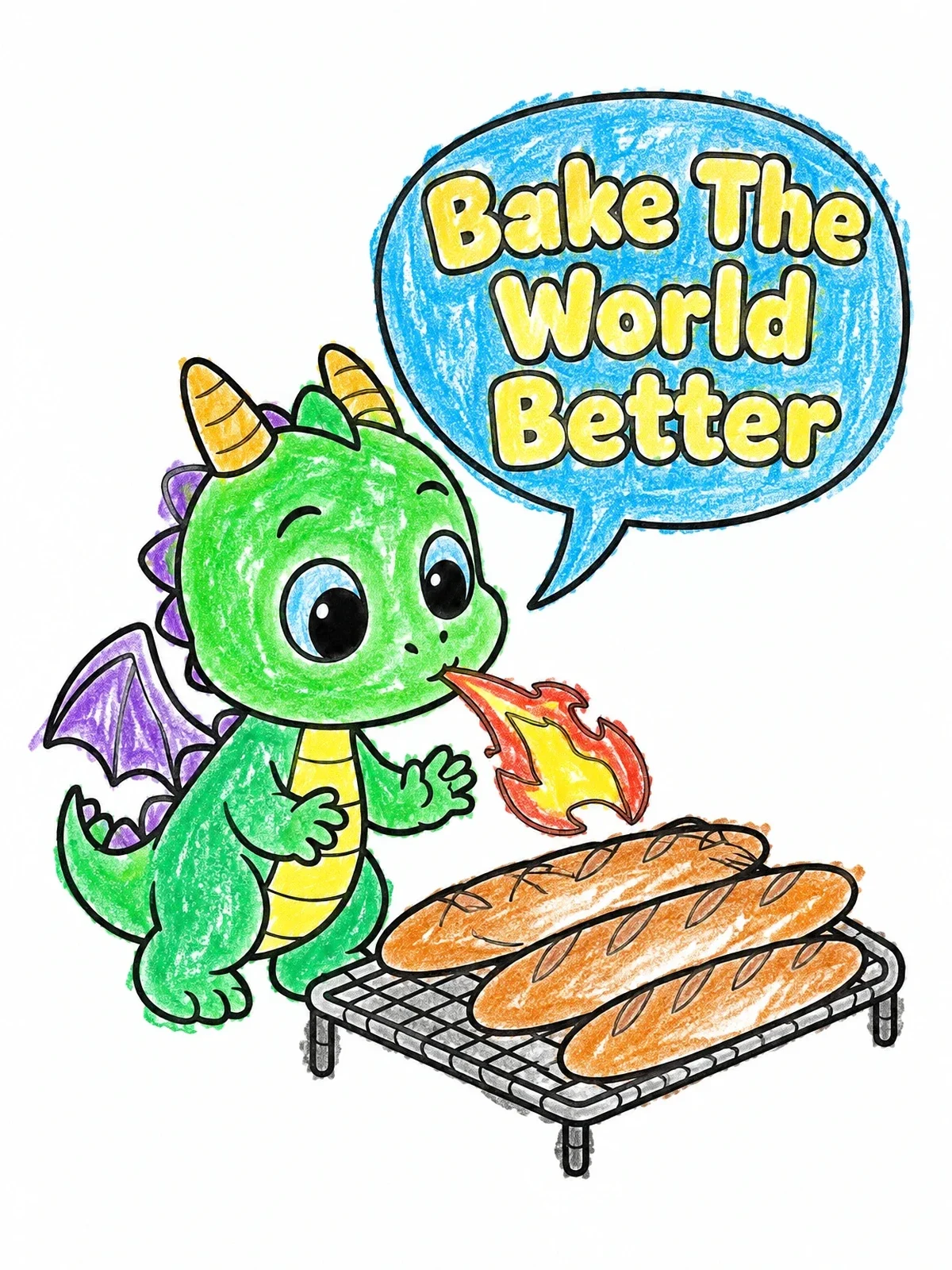 Colored example of the Cute Dragon Baking Fresh Bread coloring page