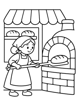 Free printable Baker Sliding Bread Into Brick Oven coloring page