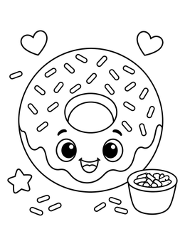 Free printable Cute Smiling Donut With Sprinkles coloring page