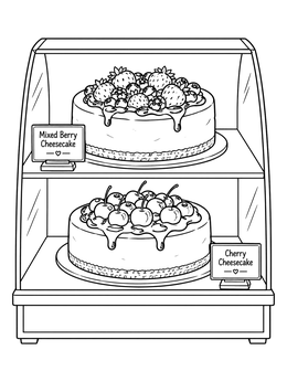 Free printable Bakery Display Case With Cheesecakes coloring page