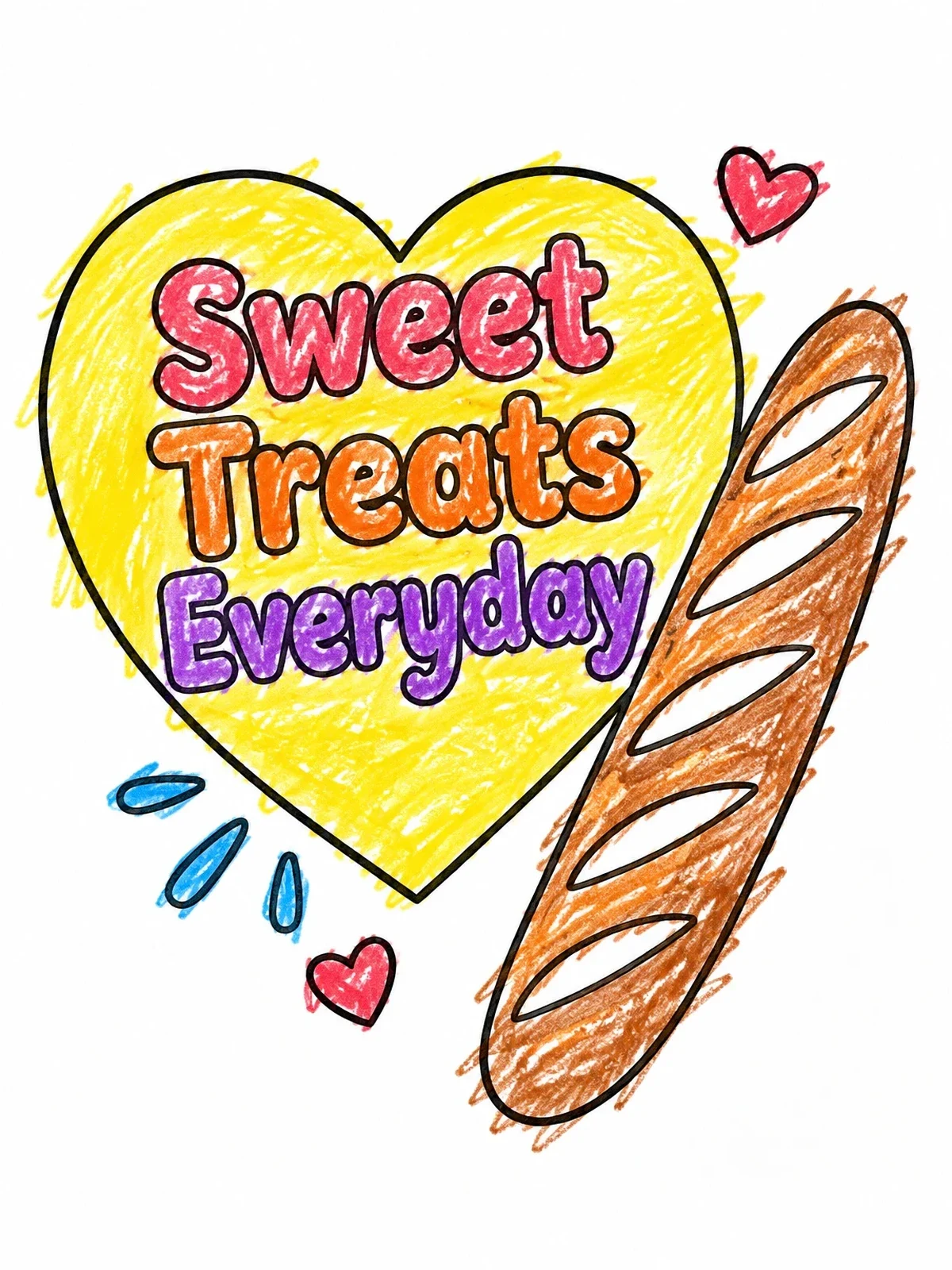 Colored example of the Baguette Bread And Sweet Heart Sign coloring page
