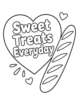Free printable Baguette Bread And Sweet Heart Sign coloring page
