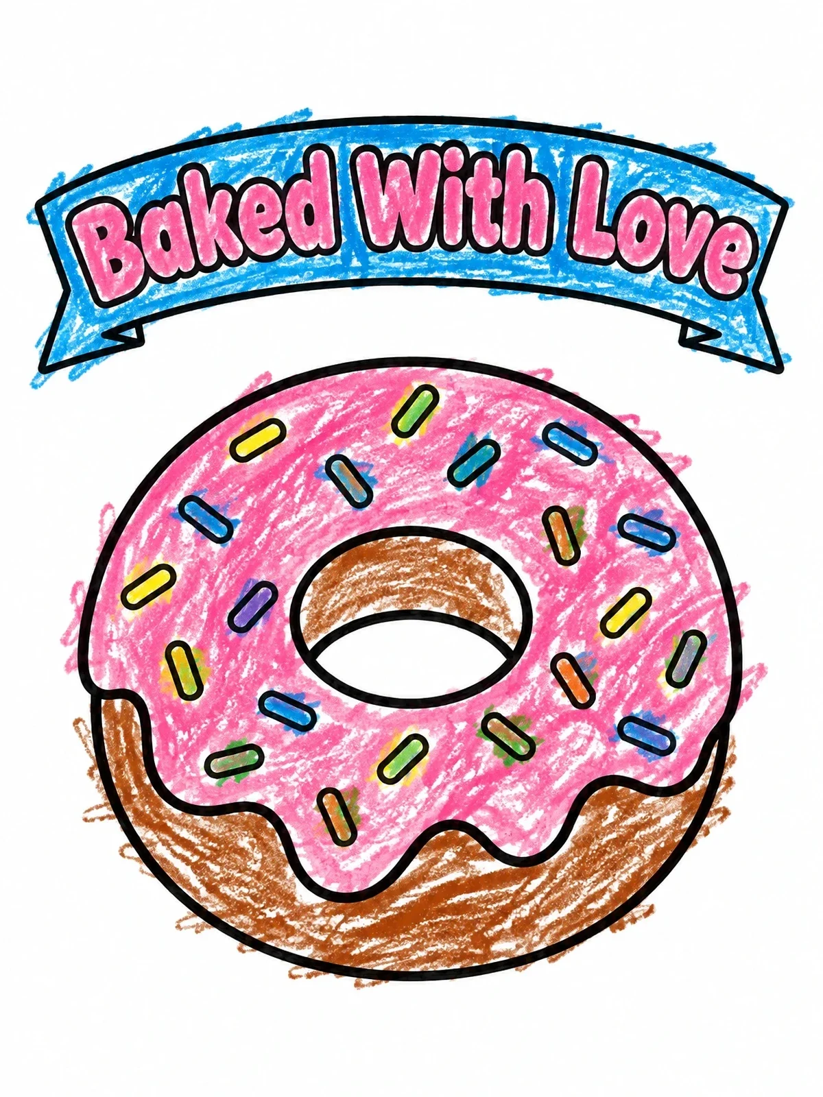 Colored example of the Glazed Donut Baked With Love coloring page