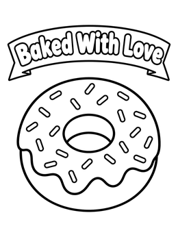 Free printable Glazed Donut Baked With Love coloring page