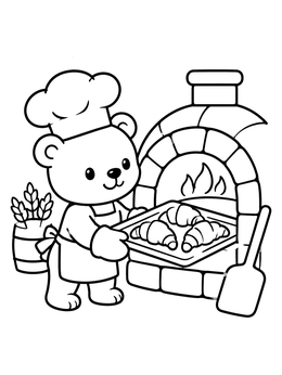 Free printable Little Bear Baker With Croissants coloring page