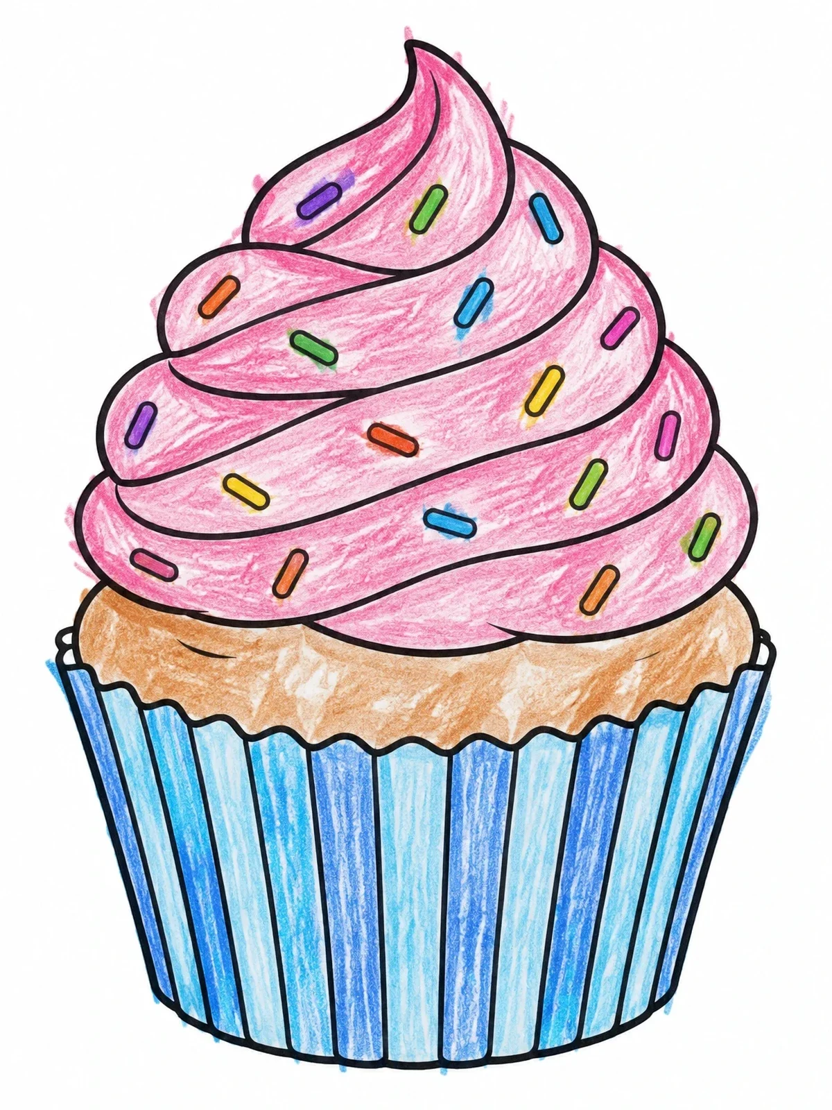 Colored example of the Sweet Frosted Cupcake With Sprinkles coloring page