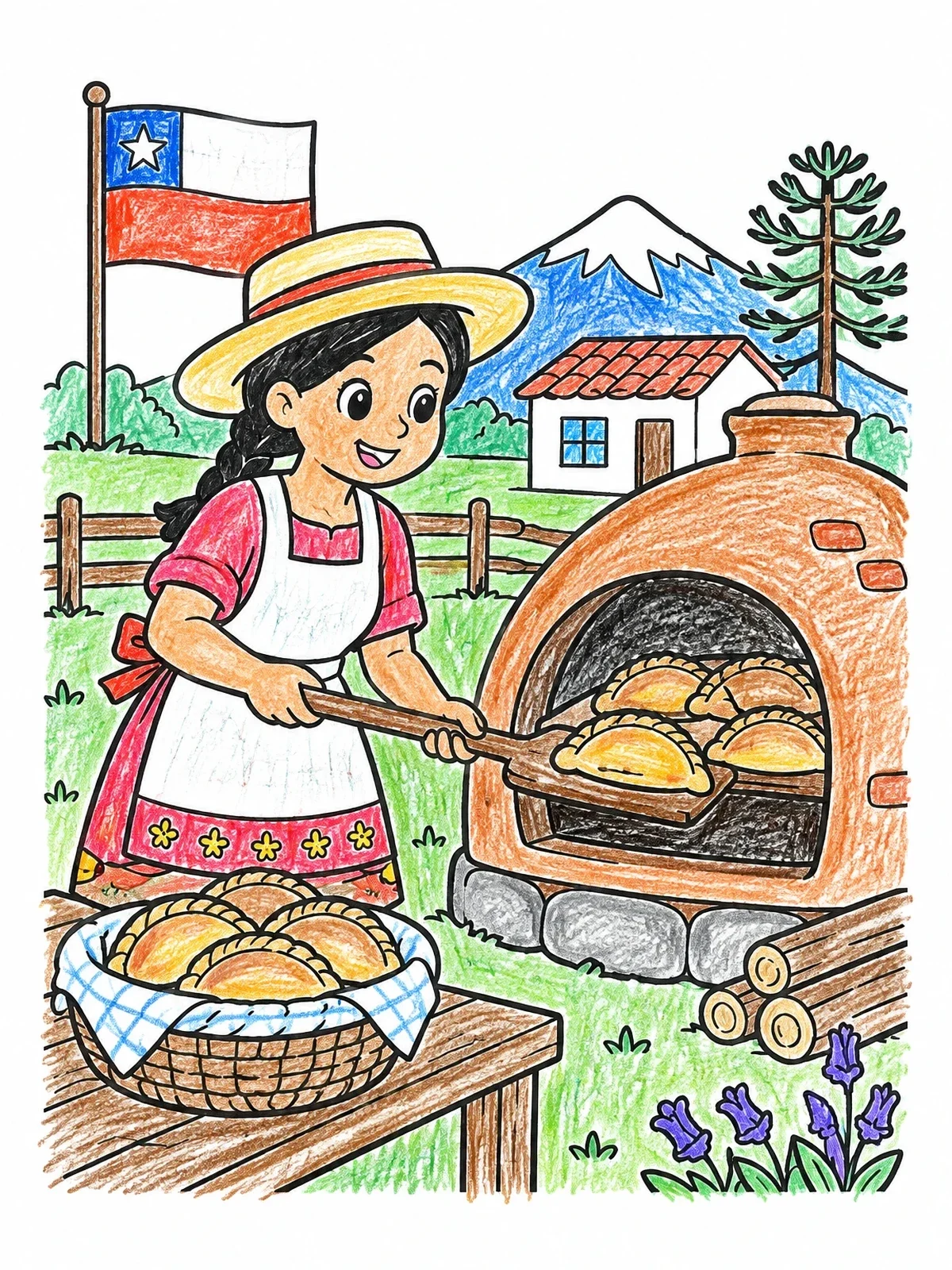 Colored example of the Baking Empanadas In Outdoor Oven coloring page